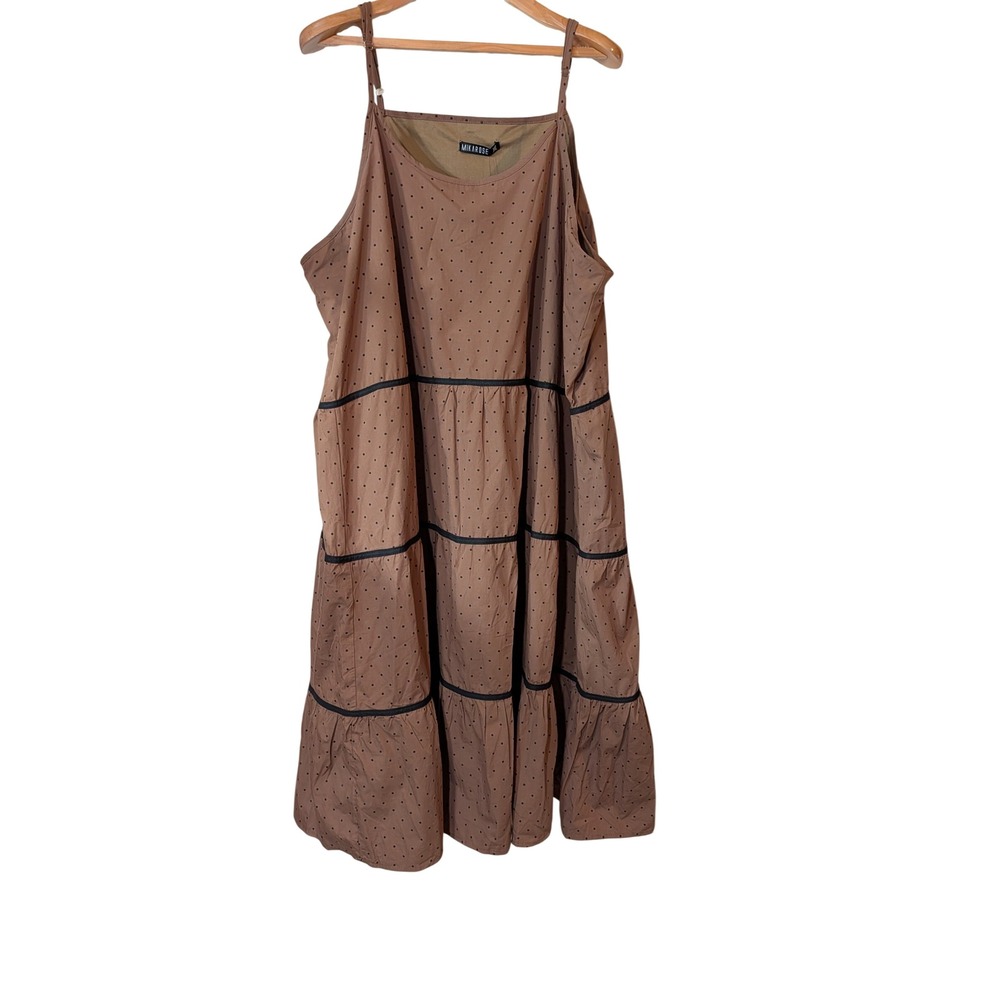 Mikarose Brown Polka Dot Tiered Midi Dress XXL NWT Adjustable Straps MDSP25607